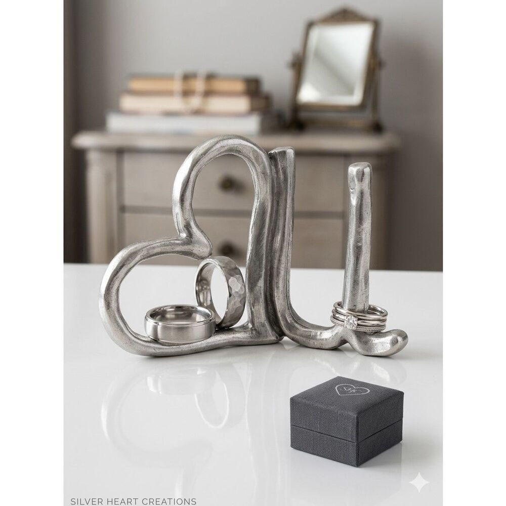 Tamar Mensios Studio Pewter Heart U Ring Holder Hand Made Signed Jewelry Gift